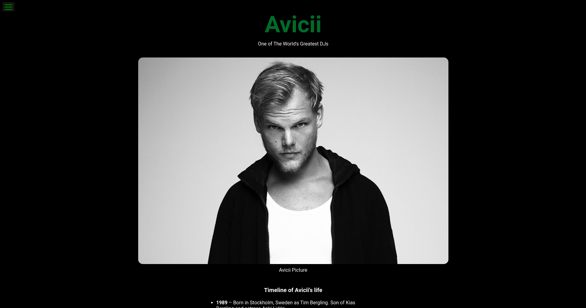 Avicii Tribute Page Project